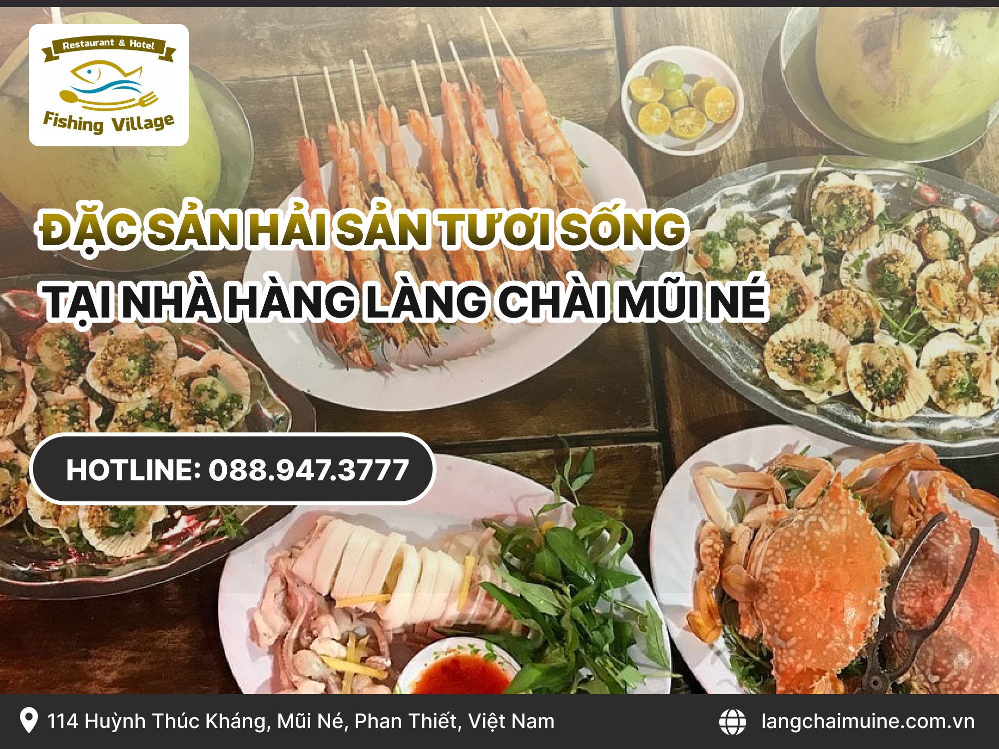 Đặc sản hải sản tươi sống tại nhà hàng Làng Chài Mũi Né